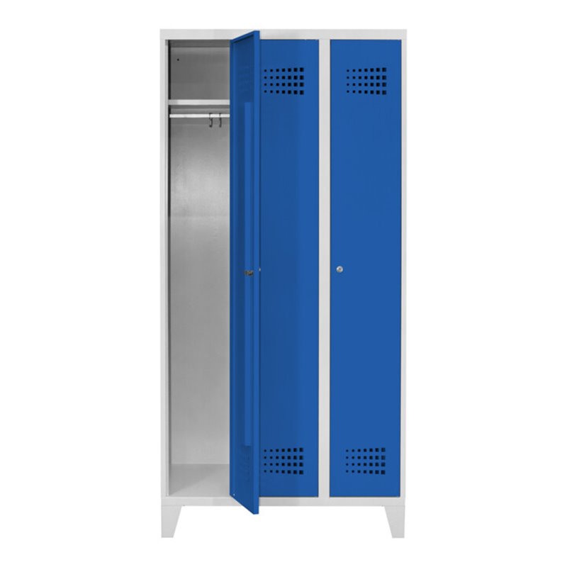 STIER Garderobenspind Premium mit Füßen 3 Abteile Zylinderschloss lichtgrau/enzianblau