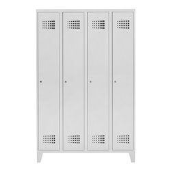 STIER Garderobenspind Premium mit Füßen 4 Abteile Zylinderschloss lichtgrau