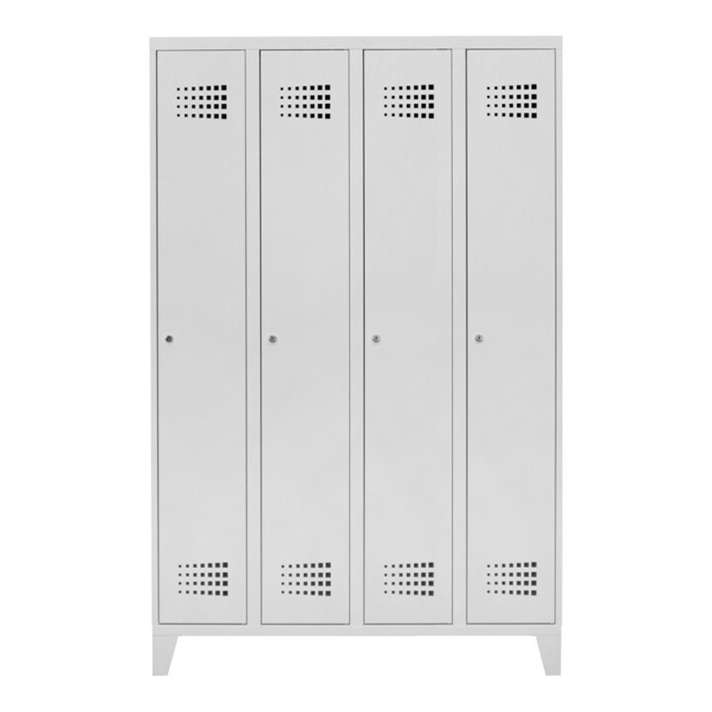 STIER Garderobenspind Premium mit Füßen 4 Abteile Zylinderschloss lichtgrau