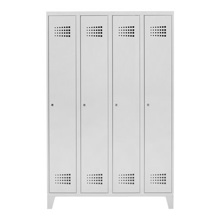STIER Garderobenspind Premium mit Füßen 4 Abteile Zylinderschloss lichtgrau