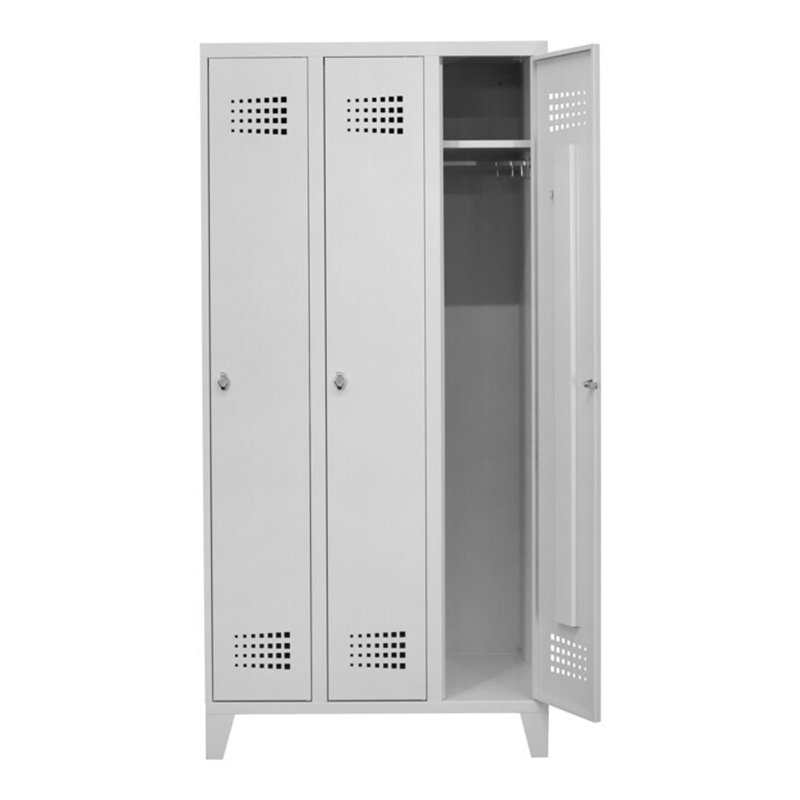 STIER Garderobenspind Premium mit Füßen 3 Abteile Drehriegel lichtgrau