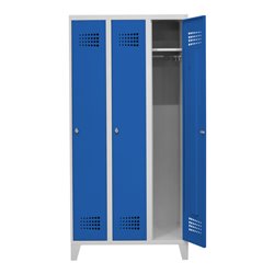 STIER Garderobenspind Premium mit Füßen 3 Abteile Drehriegel lichtgrau/enzianblau