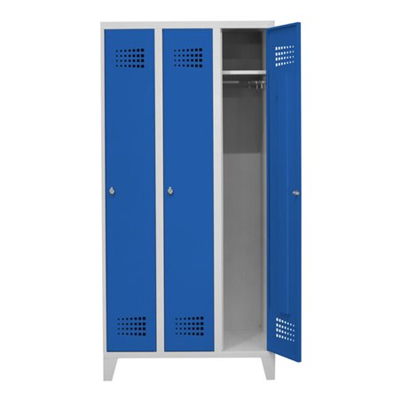 STIER Garderobenspind Premium mit Füßen 3 Abteile Drehriegel lichtgrau/enzianblau