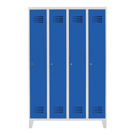 STIER Garderobenspind Premium mit Füßen 4 Abteile Zylinderschloss lichtgrau/enzianblau