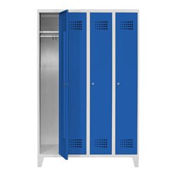 STIER Garderobenspind Premium mit Füßen 4 Abteile Zylinderschloss lichtgrau/enzianblau