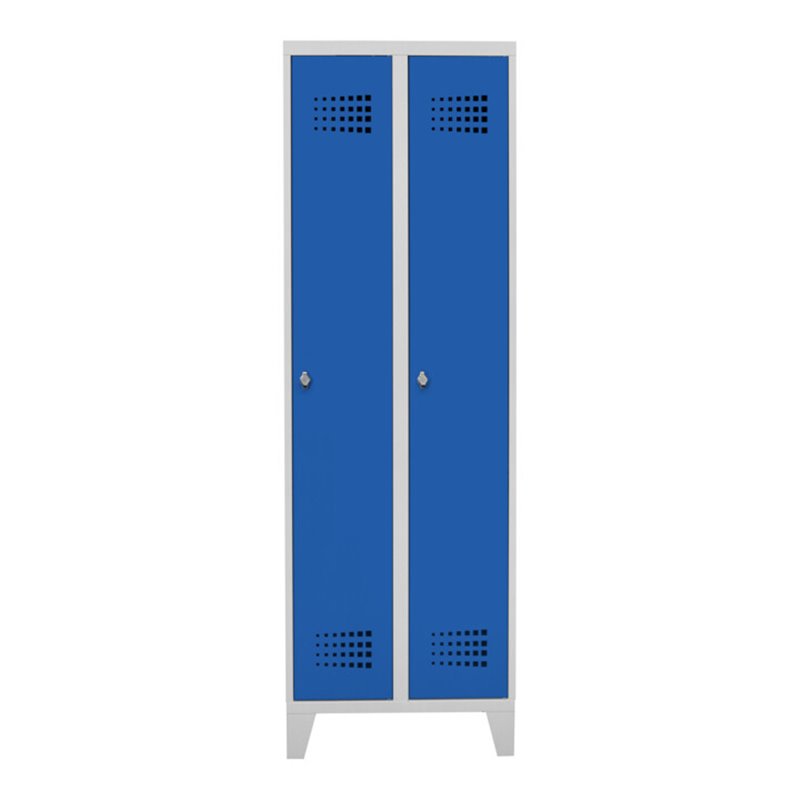STIER Garderobenspind Premium mit Füßen 2 Abteile Drehriegel lichtgrau/enzianblau