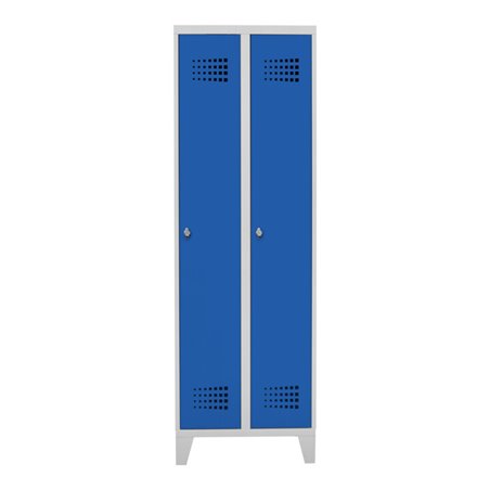 STIER Garderobenspind Premium mit Füßen 2 Abteile Drehriegel lichtgrau/enzianblau