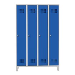 STIER Garderobenspind Premium mit Füßen 4 Abteile Drehriegel lichtgrau/enzianblau