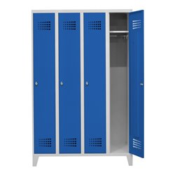 STIER Garderobenspind Premium mit Füßen 4 Abteile Drehriegel lichtgrau/enzianblau