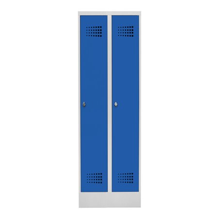 STIER Garderobenspind Premium mit Sockel 2 Abteile Drehriegel lichtgrau/enzianblau