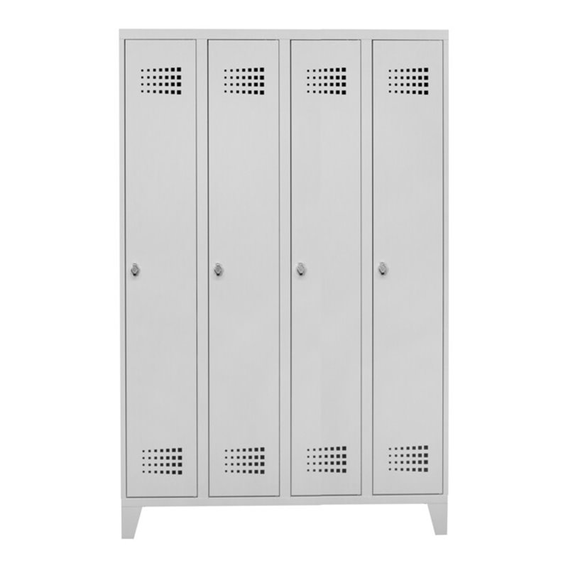 STIER Garderobenspind Premium mit Füßen 4 Abteile Drehriegel lichtgrau