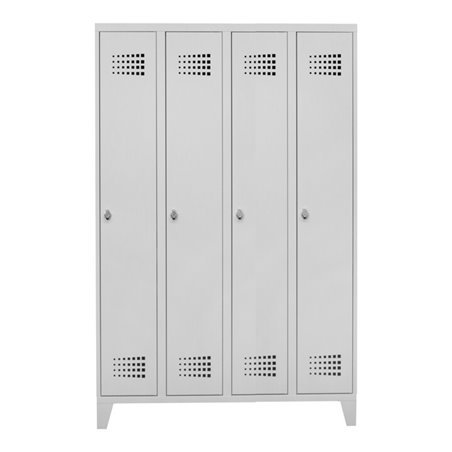 STIER Garderobenspind Premium mit Füßen 4 Abteile Drehriegel lichtgrau