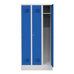 STIER Garderobenspind Premium mit Sockel 3 Abteile Drehriegel lichtgrau/enzianblau