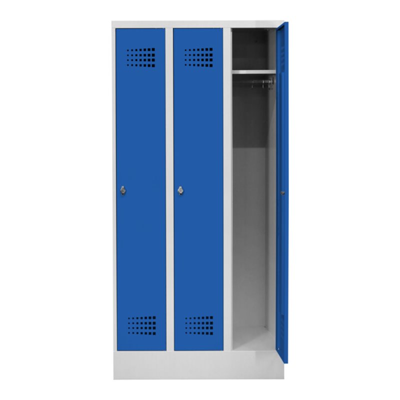 STIER Garderobenspind Premium mit Sockel 3 Abteile Drehriegel lichtgrau/enzianblau