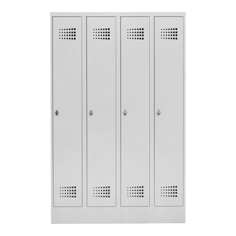 STIER Garderobenspind Premium mit Sockel 4 Abteile Drehriegel lichtgrau