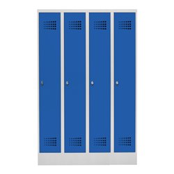 STIER Garderobenspind Premium mit Sockel 4 Abteile Drehriegel lichtgrau/enzianblau