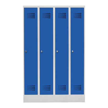 STIER Garderobenspind Premium mit Sockel 4 Abteile Drehriegel lichtgrau/enzianblau