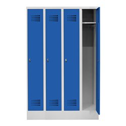 STIER Garderobenspind Premium mit Sockel 4 Abteile Drehriegel lichtgrau/enzianblau