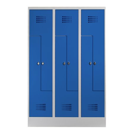 STIER Z-Garderobenspind Premium mit Sockel 6 Abteile Drehriegel lichtgrau/enzianblau