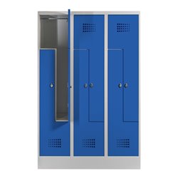 STIER Z-Garderobenspind Premium mit Sockel 6 Abteile Drehriegel lichtgrau/enzianblau