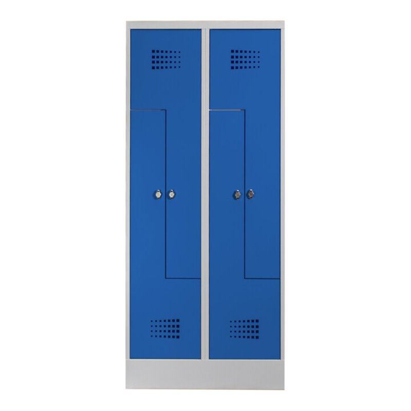 STIER Z-Garderobenspind Premium mit Sockel 4 Abteile Drehriegel lichtgrau/enzianblau