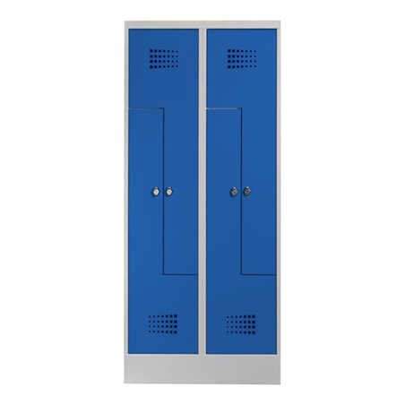 STIER Z-Garderobenspind Premium mit Sockel 4 Abteile Drehriegel lichtgrau/enzianblau