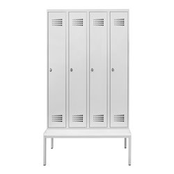 STIER Garderobenspind Premium mit Sitzbankuntergestell 4 Abteile Drehriegel lichtgrau