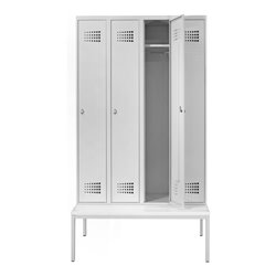 STIER Garderobenspind Premium mit Sitzbankuntergestell 4 Abteile Drehriegel lichtgrau