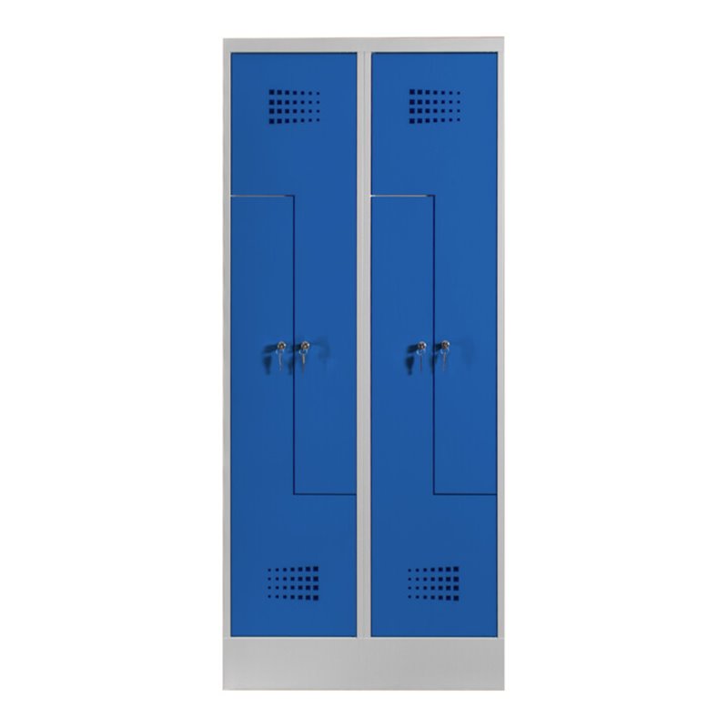 STIER Z-Garderobenspind Premium mit Sockel 4 Abteile Zylinderschloss lichtgrau/enzianblau