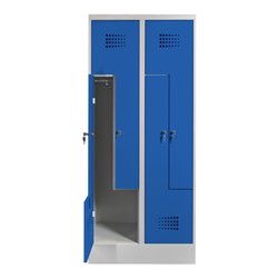 STIER Z-Garderobenspind Premium mit Sockel 4 Abteile Zylinderschloss lichtgrau/enzianblau