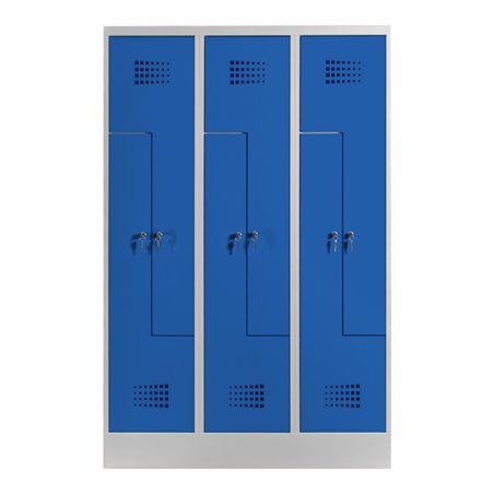 STIER Z-Garderobenspind Premium mit Sockel 6 Abteile Zylinderschloss lichtgrau/enzianblau