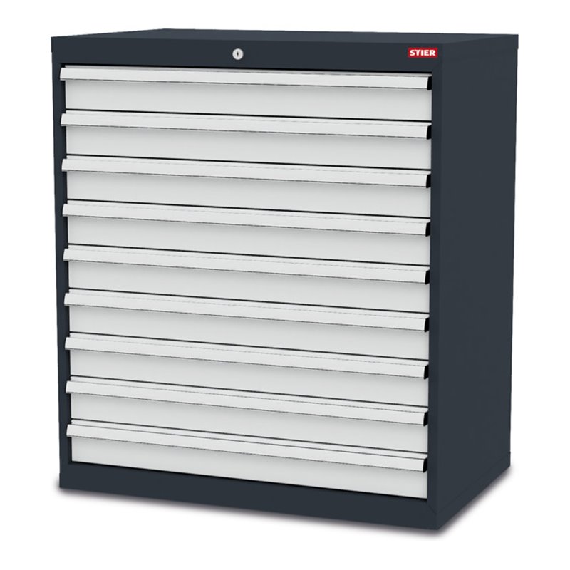 STIER Schubladenschrank mit 9 Schubladen BxTxH 900x575x1020 mm RAL 7016 / RAL 7035