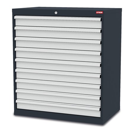 STIER Schubladenschrank mit 9 Schubladen BxTxH 900x575x1020 mm RAL 7016 / RAL 7035
