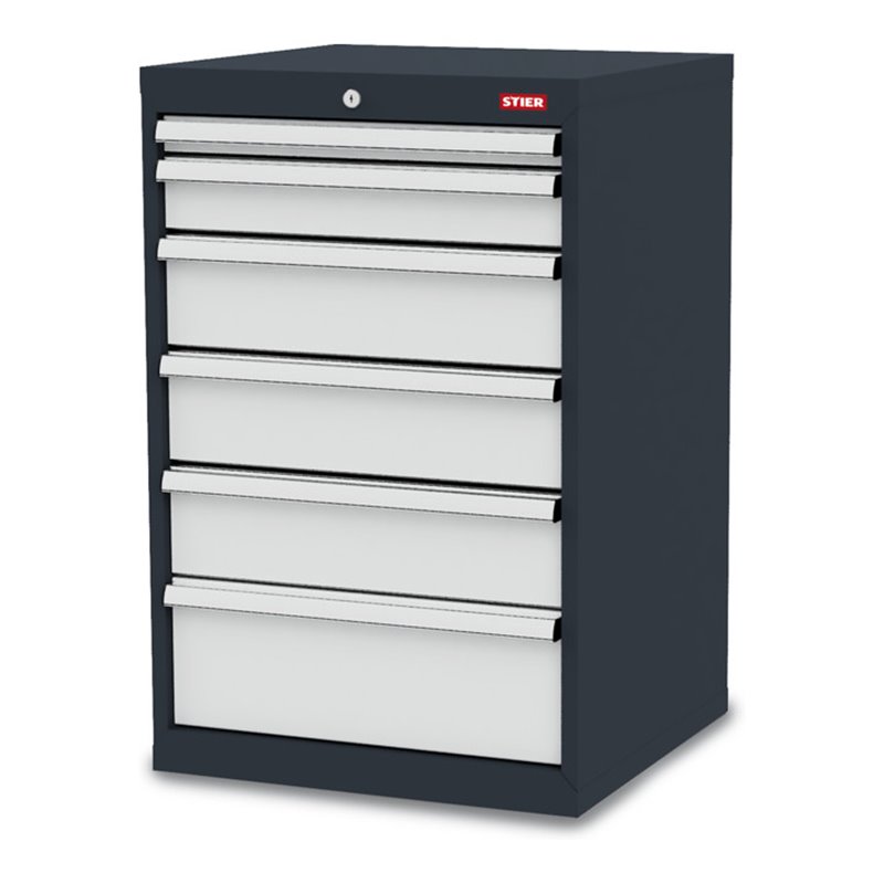 STIER Schubladenschrank mit 6 Schubladen BxTxH 600x575x920 mm RAL 7016 / RAL 7035