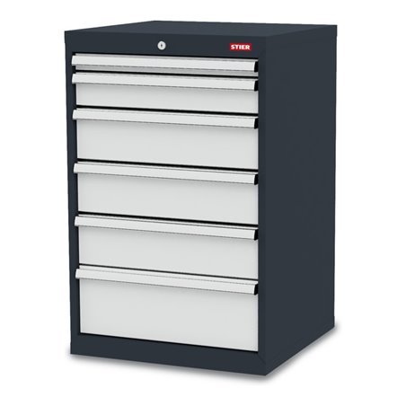 STIER Schubladenschrank mit 6 Schubladen BxTxH 600x575x920 mm RAL 7016 / RAL 7035
