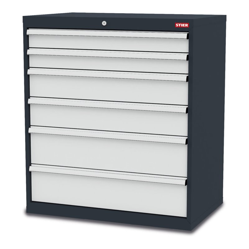 STIER Schubladenschrank mit 6 Schubladen BxTxH 900x575x1020 mm RAL 7016 / RAL 7035