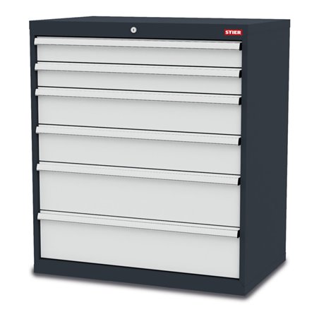 STIER Schubladenschrank mit 6 Schubladen BxTxH 900x575x1020 mm RAL 7016 / RAL 7035