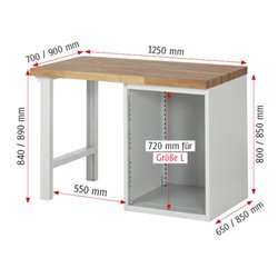 Rau Werkbank 7502A1, B1250xT900xH890mm, 1x Schublade-TA, 1x Tür