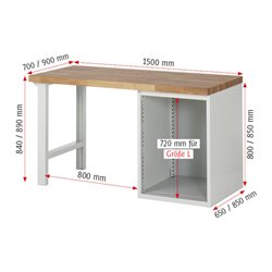 Rau Werkbank 7502A1, B1500xT700xH890mm, 1x Schublade-TA, 1x Tür