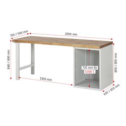 Rau Werkbank 7502A1, B2000xT700xH890mm, 1x Schublade-TA, 1x Tür