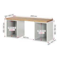 Rau Werkbank 7510A3, B2000xT900xH890mm, 8x Schublade-TA