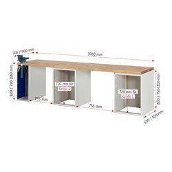 Rau Werkbank 7510A9, B3000xT700xH890mm, 8x Schublade-TA, 1x SSKL
