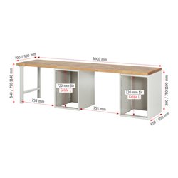 Rau Werkbank 7511A8, B3000xT700xH890mm, 10x Schublade-TA