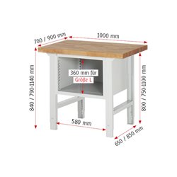 Rau Werkbank 7127A1, H790-1140mm, höhenverstellbar, 3x Schublade-TA