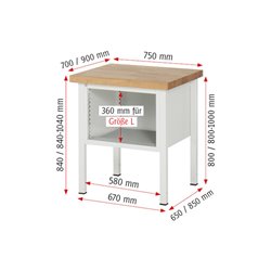 Rau Werkbank 8123A2, B750xH840-1040mm, höhenverstellbar, 2x Schublade-TA