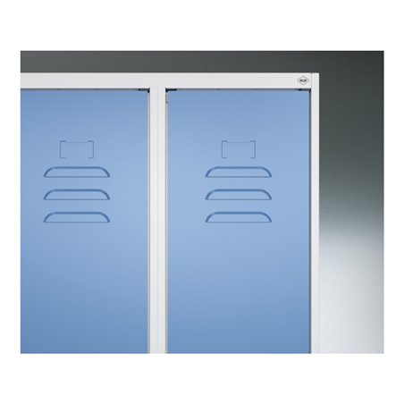 C+P Spind Classic PLUS, Gestell, 2 Abteile, 2120x800x500mm, 7035/5012 Verschluss Sicherheits-Drehriegel 4 Garderobenhaken Trennw