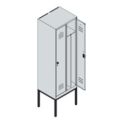 C+P Spind Classic PLUS, Gestell, 2 Abteile, 2120x600x500mm, 7035/3020 Verschluss Sicherheits-Drehriegel 4 Garderobenhaken Trennw