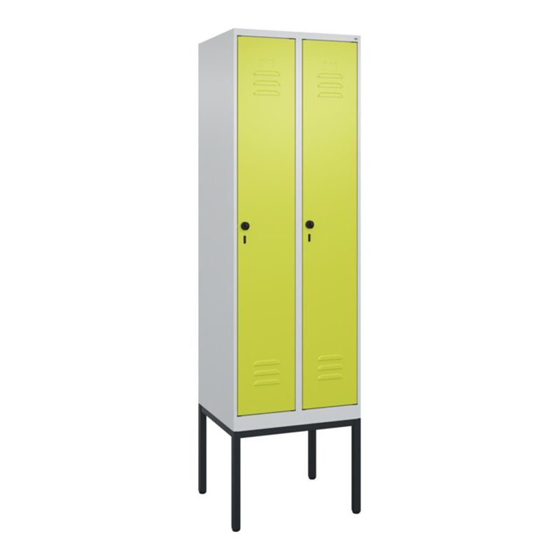 C+P Spind Classic PLUS, Gestell, 2 Abteile, 2120x600x500mm, 7035/0024 Verschluss Sicherheits-Drehriegel 4 Garderobenhaken Trennw