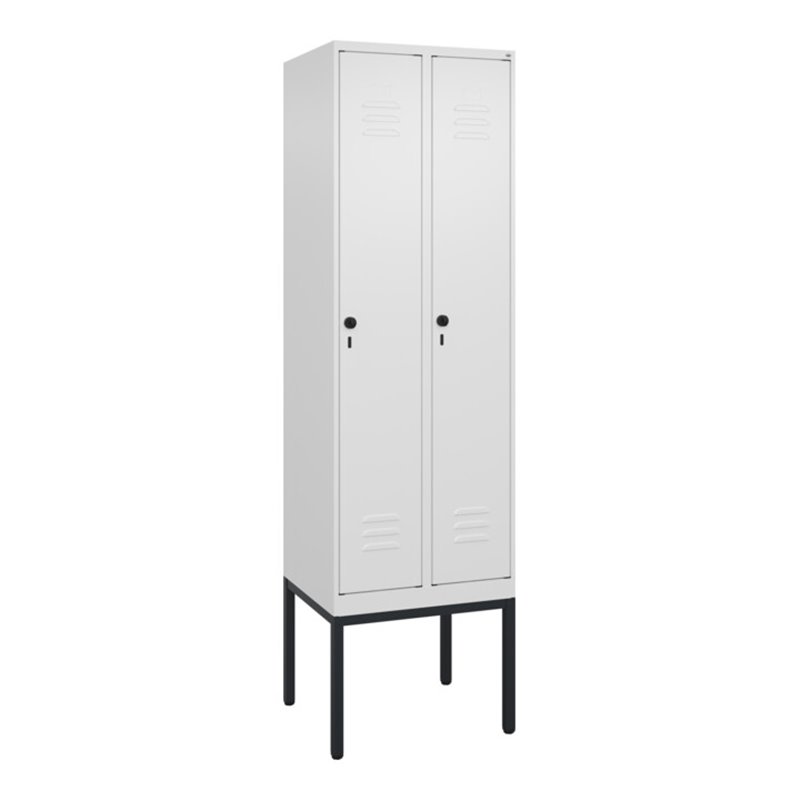 C+P Spind Classic PLUS, Gestell, 2 Abteile, 2120x600x500mm, 9016/9016 Verschluss Sicherheits-Drehriegel 4 Garderobenhaken Trennw