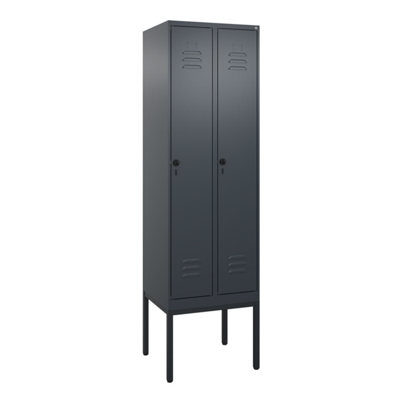C+P Spind Classic PLUS, Gestell, 2 Abteile, 2120x600x500mm, 7016/7016 Verschluss Sicherheits-Drehriegel 4 Garderobenhaken Trennw